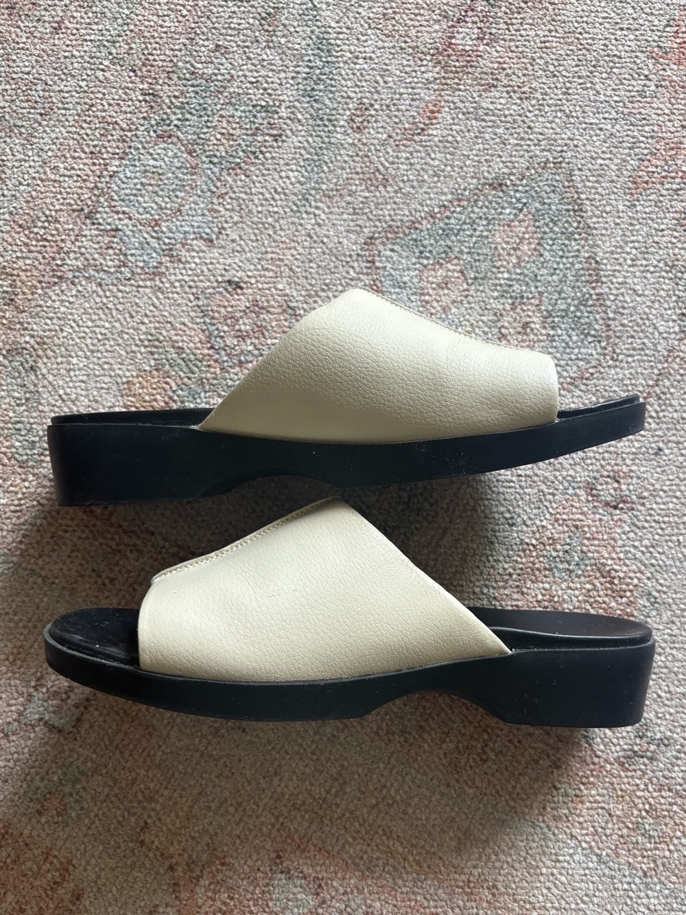 White leather slide sandals